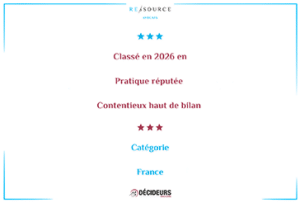 RESSOURCE AVOCATS confirme sa dynamique dans le classement Leaders League « Décideurs » 2026